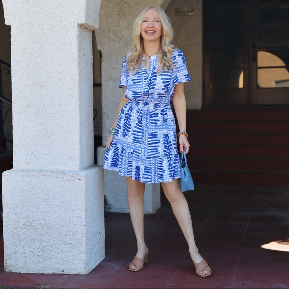 Loft Blue & White Dress - Size M